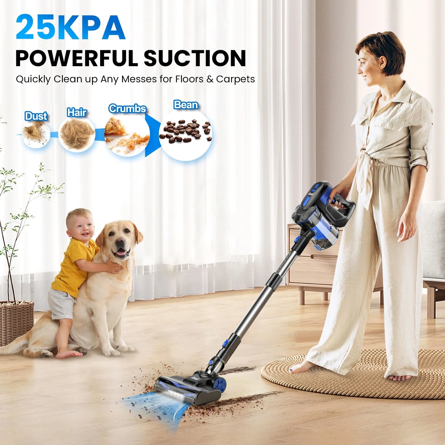 INSE Cordless Vacuum Cleaners, 6-in-1 Lightweight Stick Vacuum for Hardwood Floor Carpet Pet Hair, V770