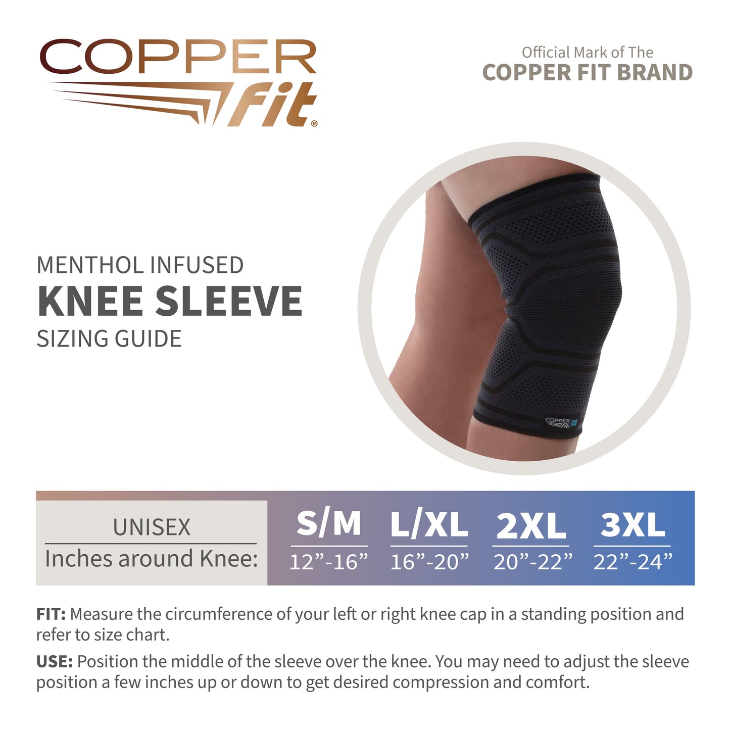 Copper Fit® Ice Knee Compression Sleeve Infused with Menthol, Large/XL, Black, 1-Pack, FSA HSA Eligible