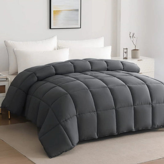 JUSTLET Luxury Solid Down Alternative Machine Washable Gray Comforters, California King