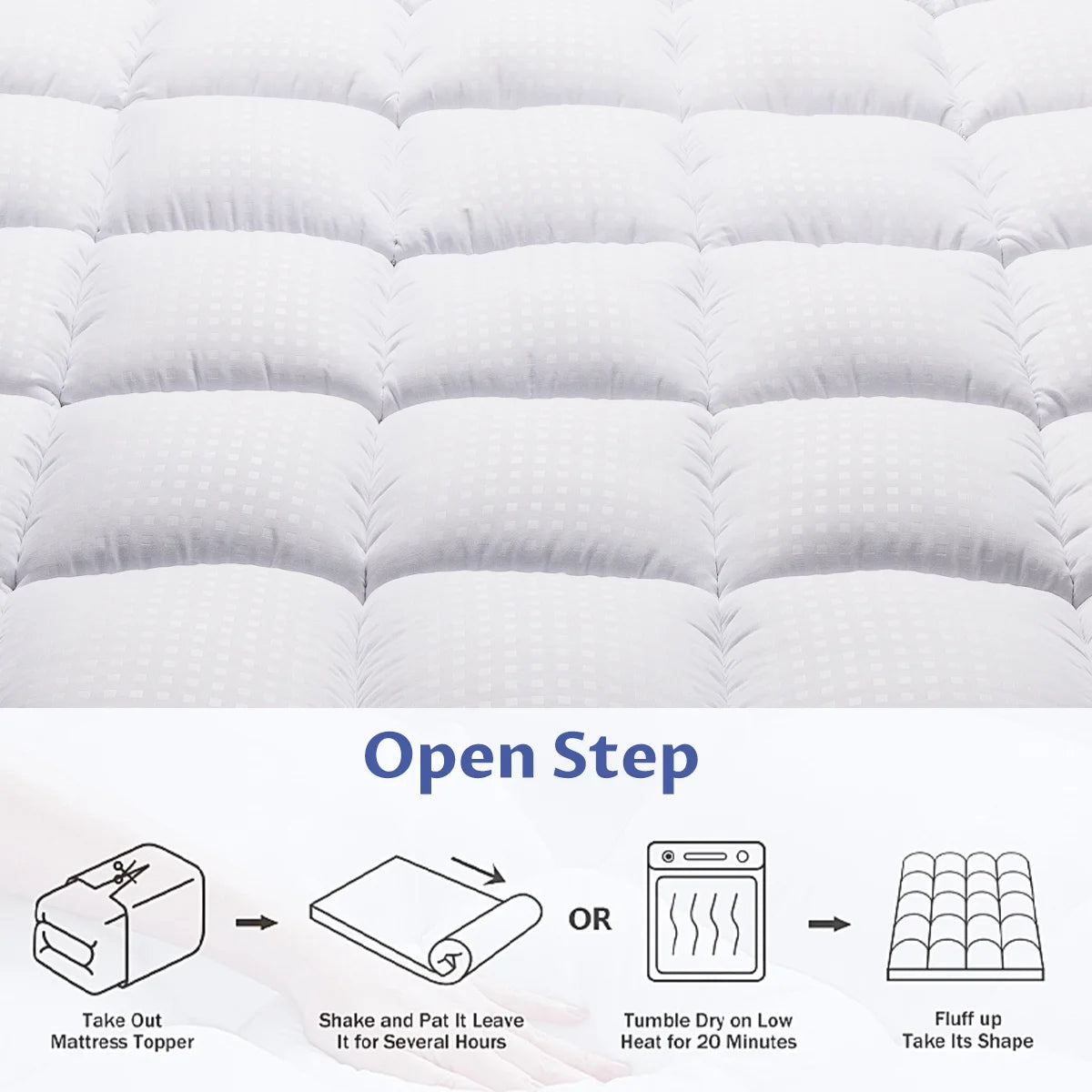 JUSTLET Extra Thick Queen Mattress Topper, Cooling Mattress Pad Cover, 2" Mattress Topper with 8-21 Inch Deep Pocket Soft Comfortable Breathable, White