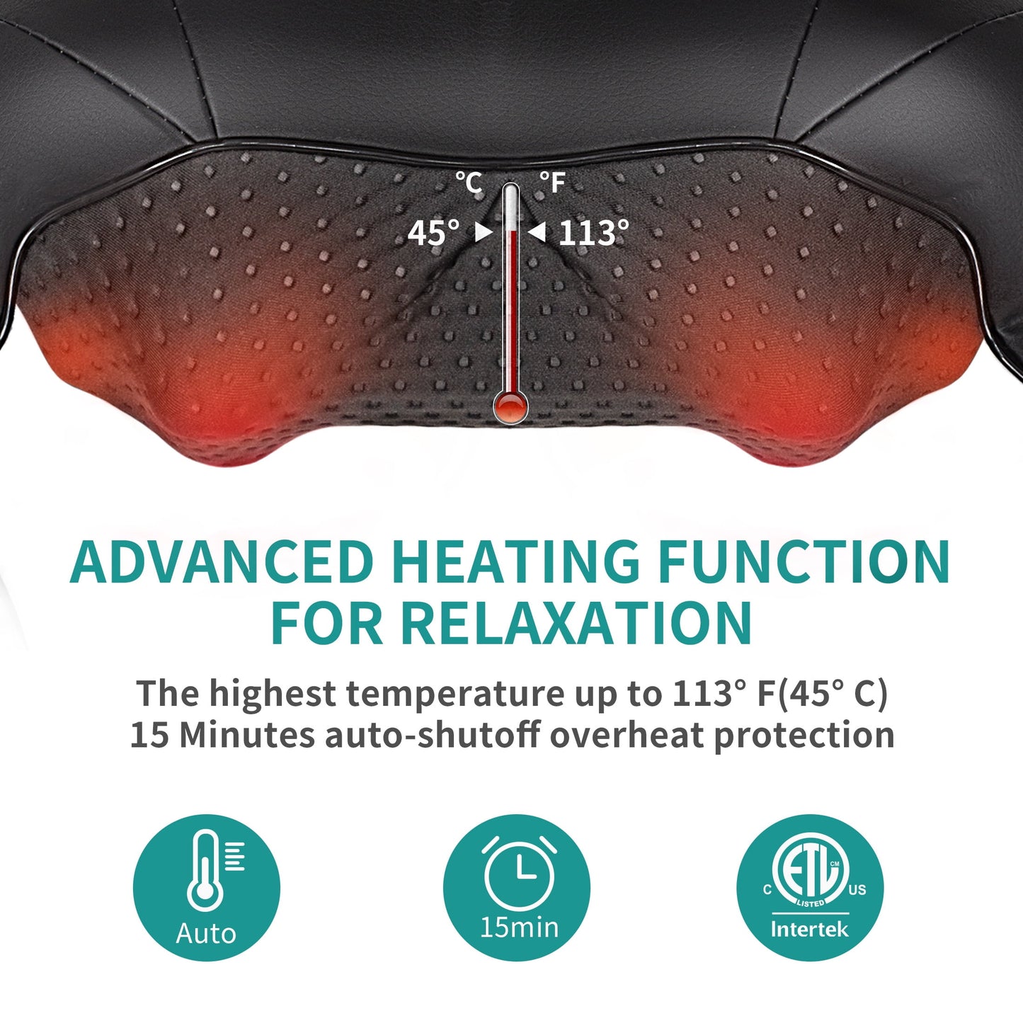 Nekteck Shiatsu Neck Massager with Heat, Electric Deep Tissue 3D Kneading Massage Pillow - Black