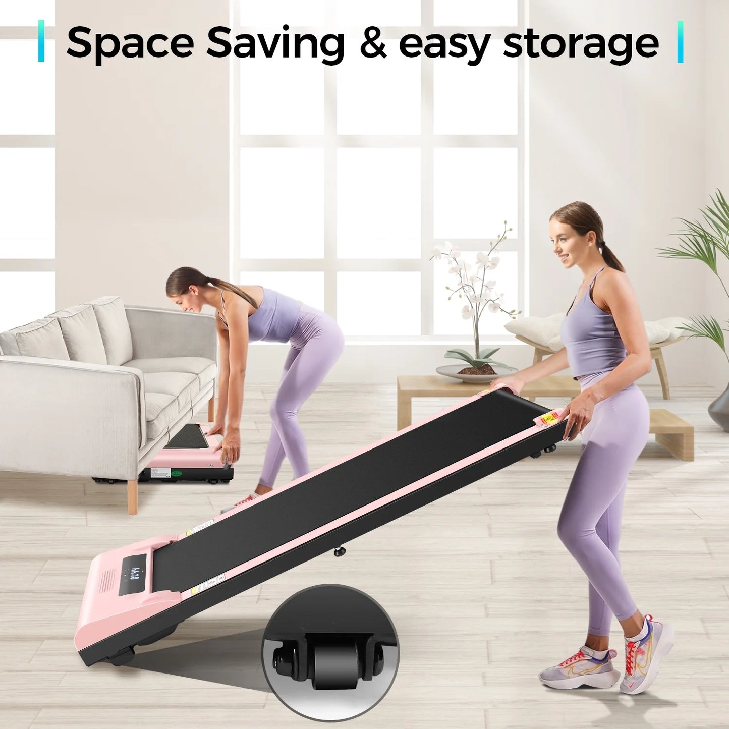 Walking Pad 300lb, Large Walking Area Under Desk Treadmill with Remote & App Remote Control for Home/Office Jogging Running,Pink