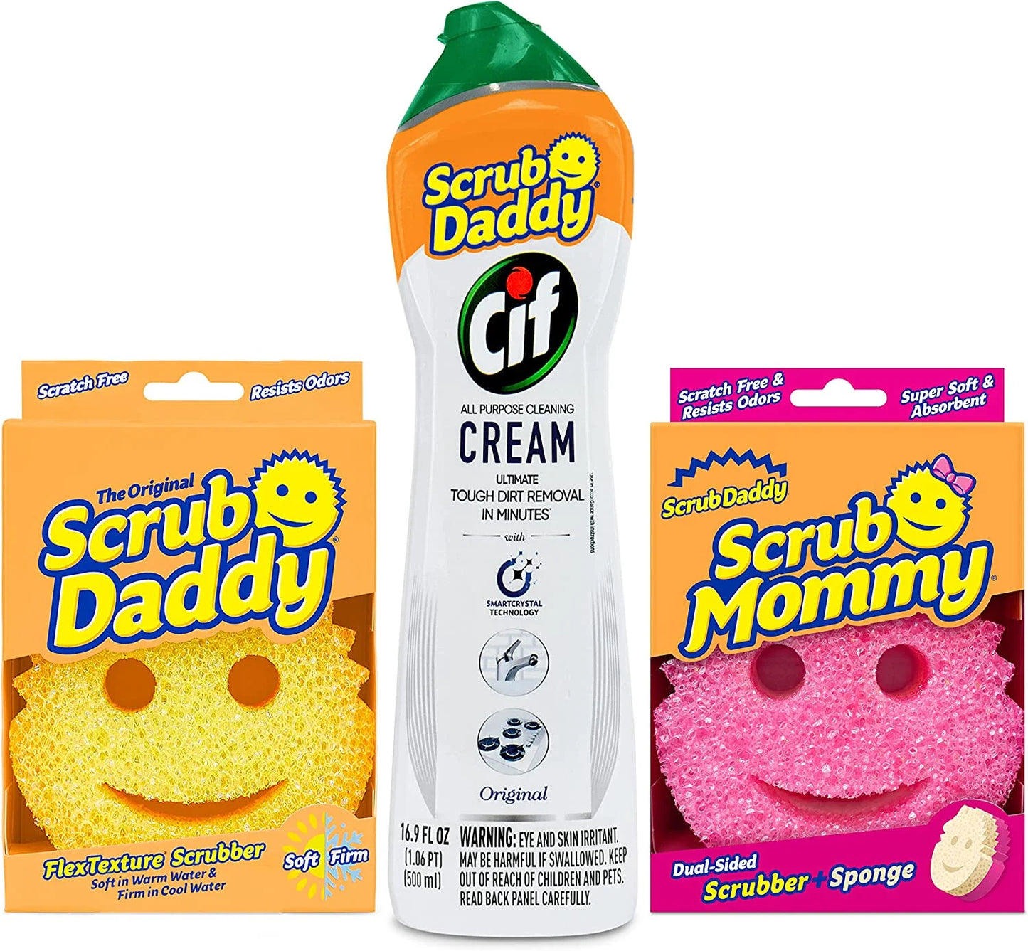 Scrub Daddy OG + Scrub Mommy + Cif All Purpose Cleaning Cream, Original - Multi Surface Household Cream, 2 Sponges and 1 All Purpose Cream