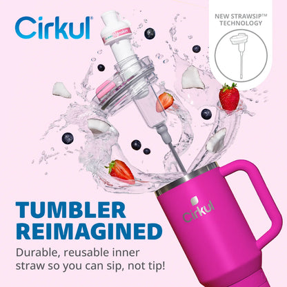 Cirkul 40oz All-Day StrawSip Double-Wall Insulated Stainless Steel Tumbler with Handle, Brink (Bright Pink)