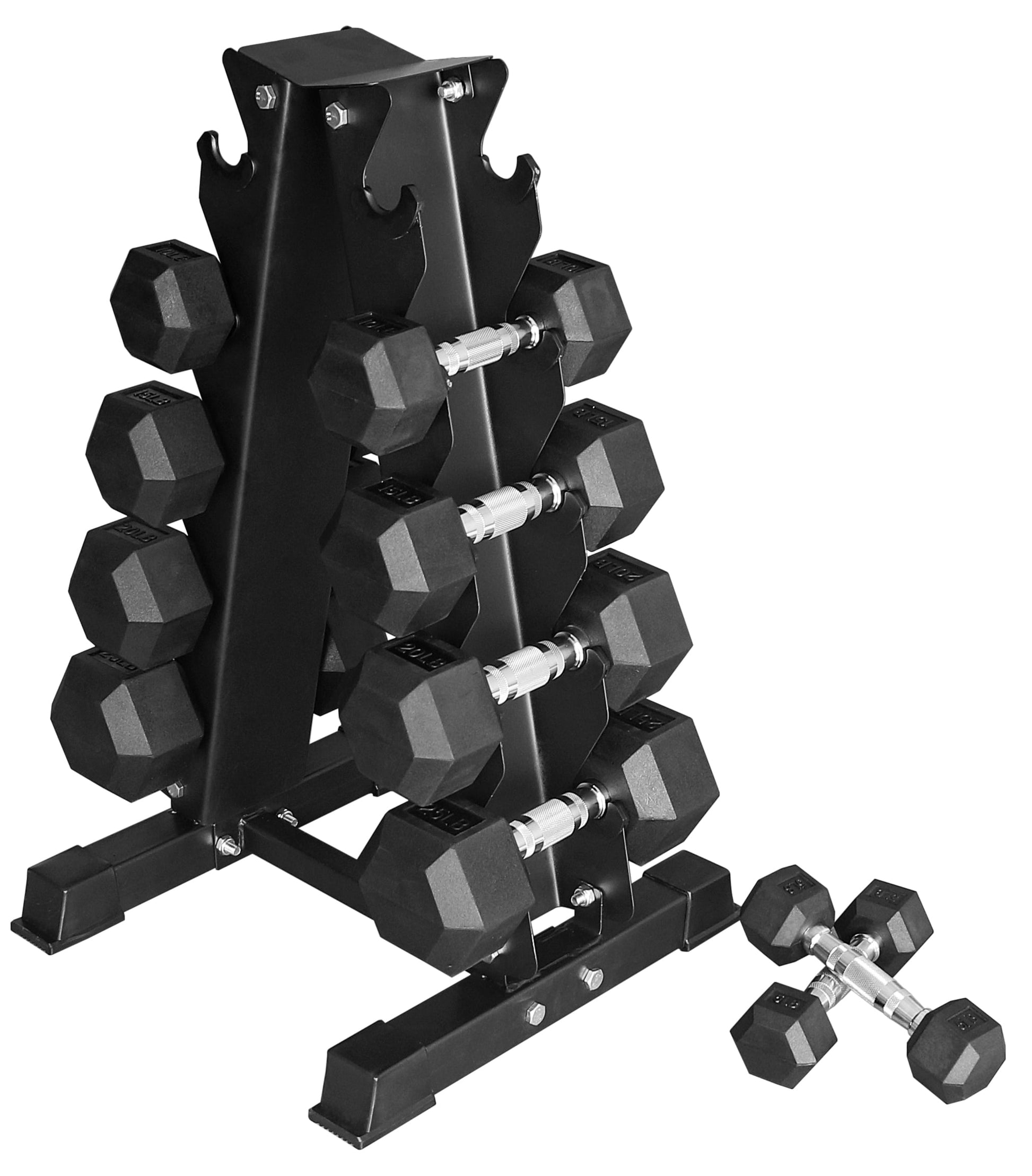 BalanceFrom 150LB Coated Hex Dumbbell Weight Set and A-Frame Storage Rack, 5-25 lbs Pairs