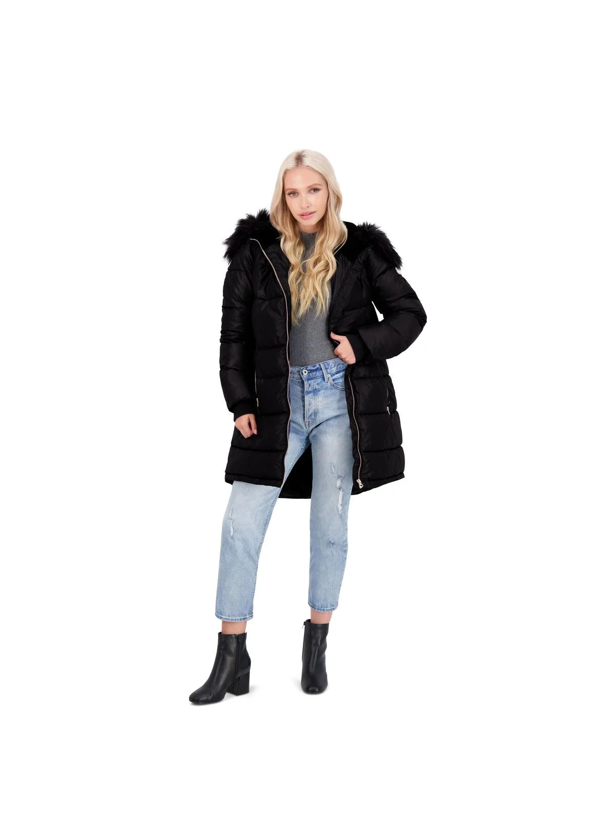 Jessica Simpson Puffer Coat For Women - Quilted Winter Coat w/ Faux Fur Hood