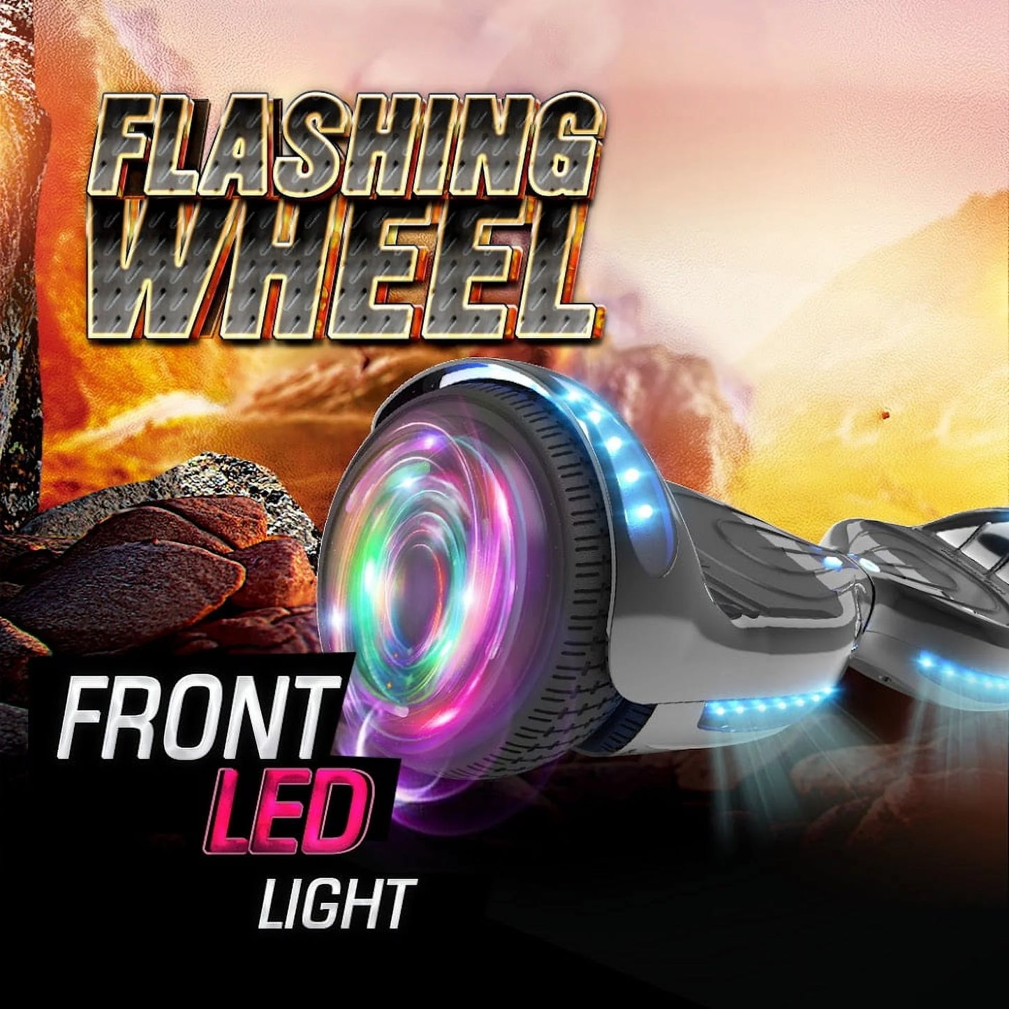 Hoverstar Flash Wheel Hover board 6.5 In. Bluetooth Speaker with LED Light Self Balancing Wheel Electric Scooter , Chrome Black