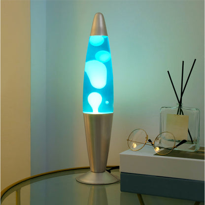 Urban Shop 16" Blue Lava Motion Volcano Lamp, White Wax in Blue Liquid, Silver Metal Base