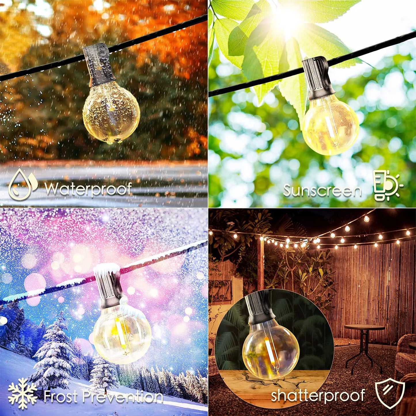 DAYBETTER Outdoor String Lights,100ft,with 50 G40 Edison Vintage Bulbs,Waterproof for Patio Garden Gazebo Bistro Cafe Backyard