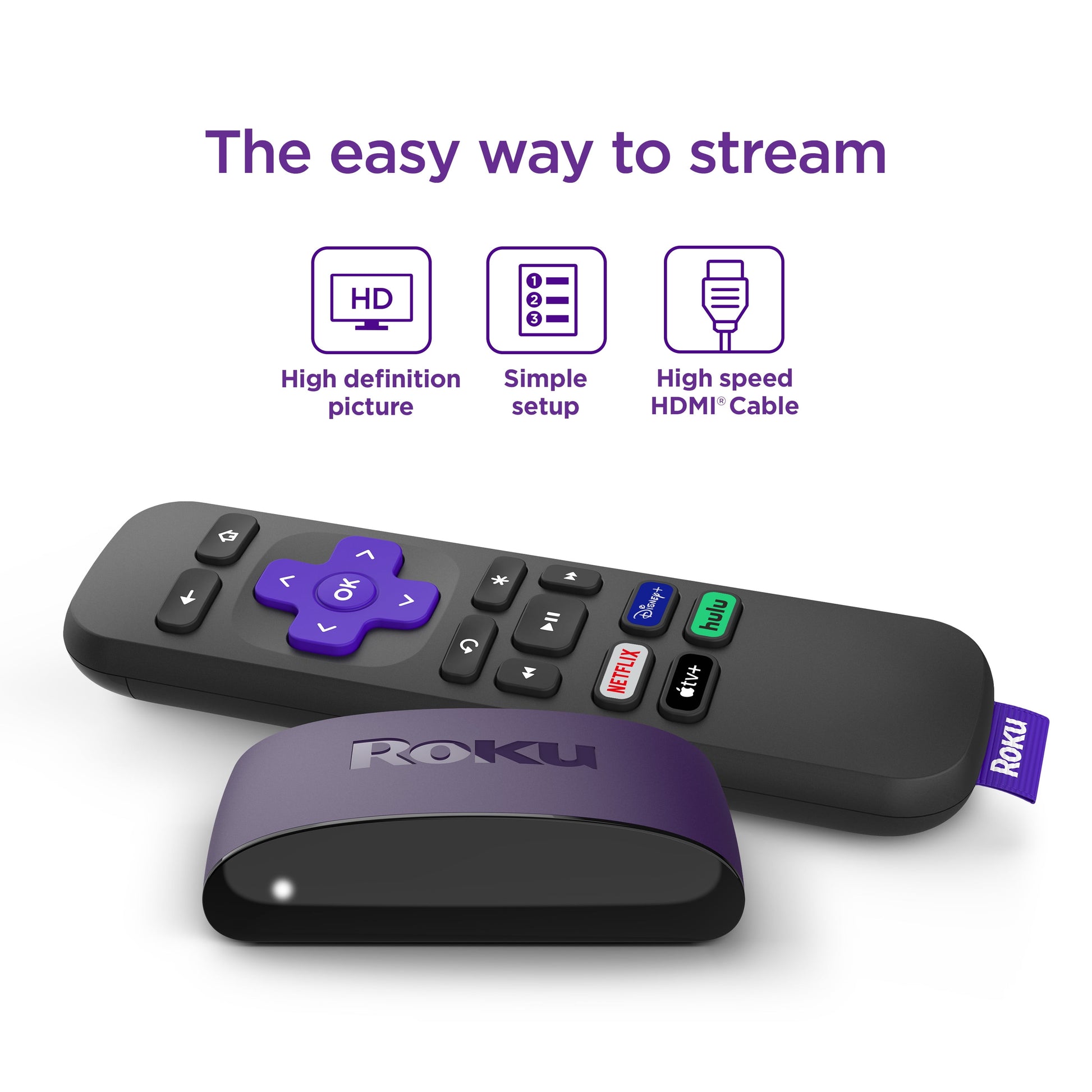 Roku LE HD Streaming Media Player Wi-Fi Enabled with High Speed HDMI Cable and Simple Remote