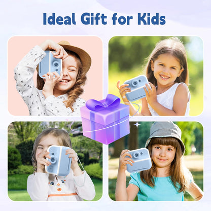 DOMQGA Kids Camera Instant Print,1080P Rechargeable Portable Kids Digital Cameras Christmas Birthday Gifts with 32G SD Card,Blue