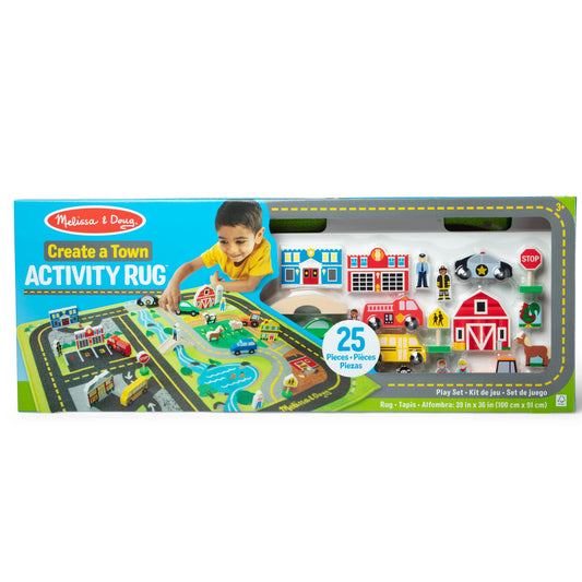 Melissa & Doug Create a Town Activity Rug Play Set, with 25 Wooden Play Pieces