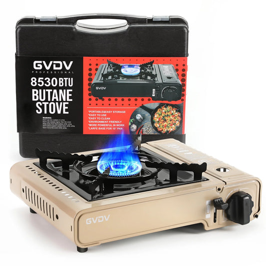 GVDV Portable Camping Stove, 1 Burner Butane Gas Stove with Carrying Case