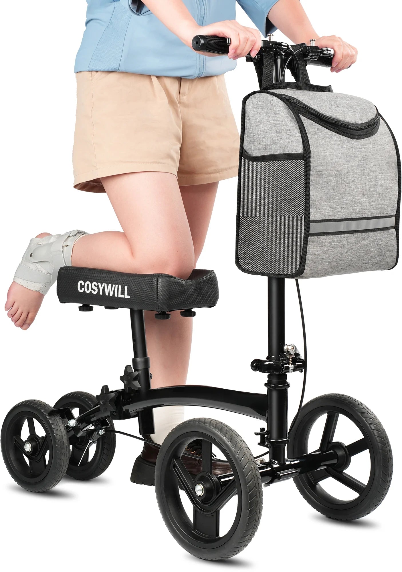 COSYWILL Steerable Knee Scooter,Economy Knee Walker,All Terrain Foldable Medical Scooter for Foot Injuries Crutches Alternative,Black