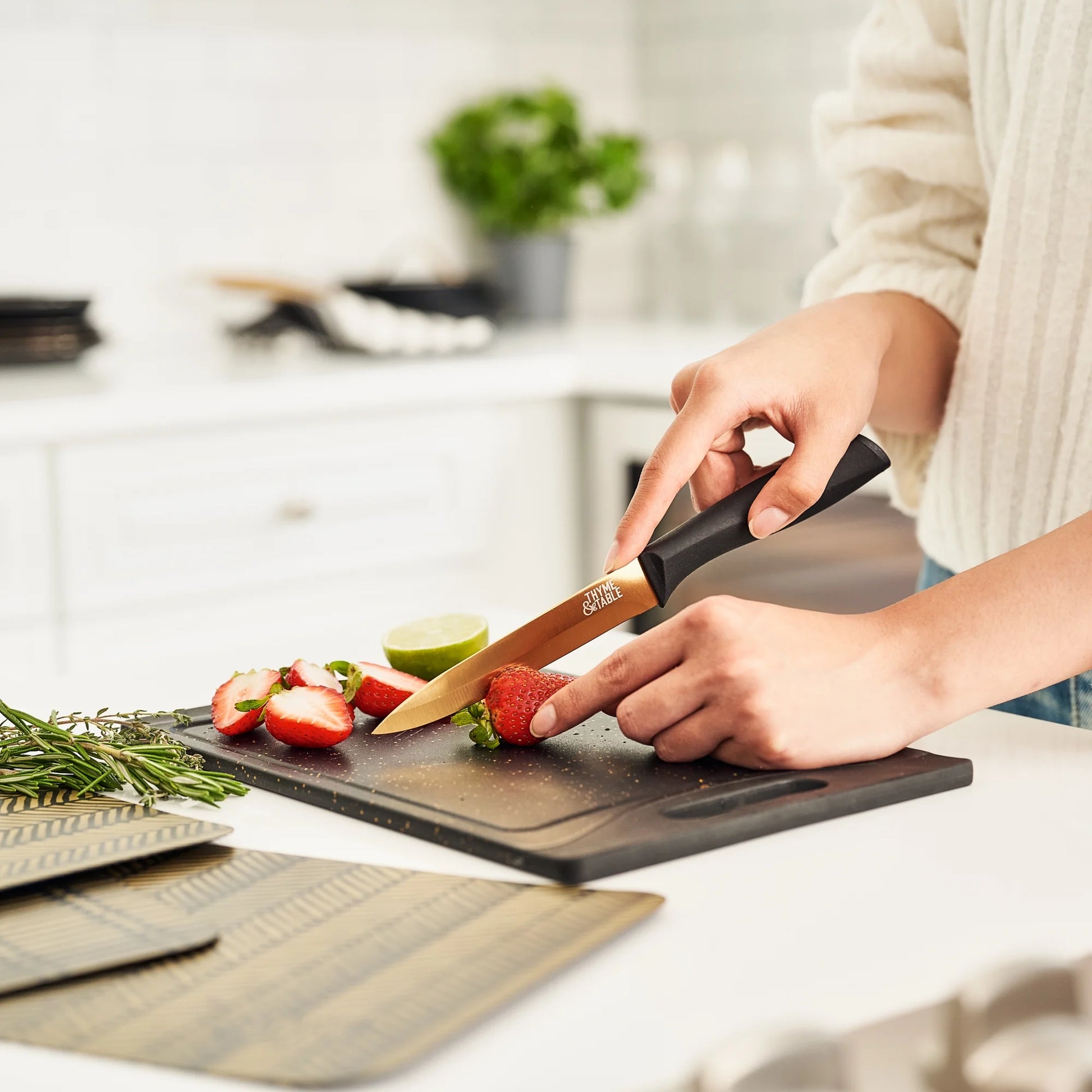 Thyme & Table 20-Piece Stainless Steel Knife and Cutting Board Set, Black