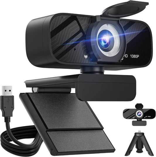 Full HD 1080P Webcam with Microphone, Adjustable FOV, Zoom, Software Control & Privacy Cover, USB HD Computer Web Camera, Plug and Play, for Zoom/Skype/Teams, Conferencing and Video Calling