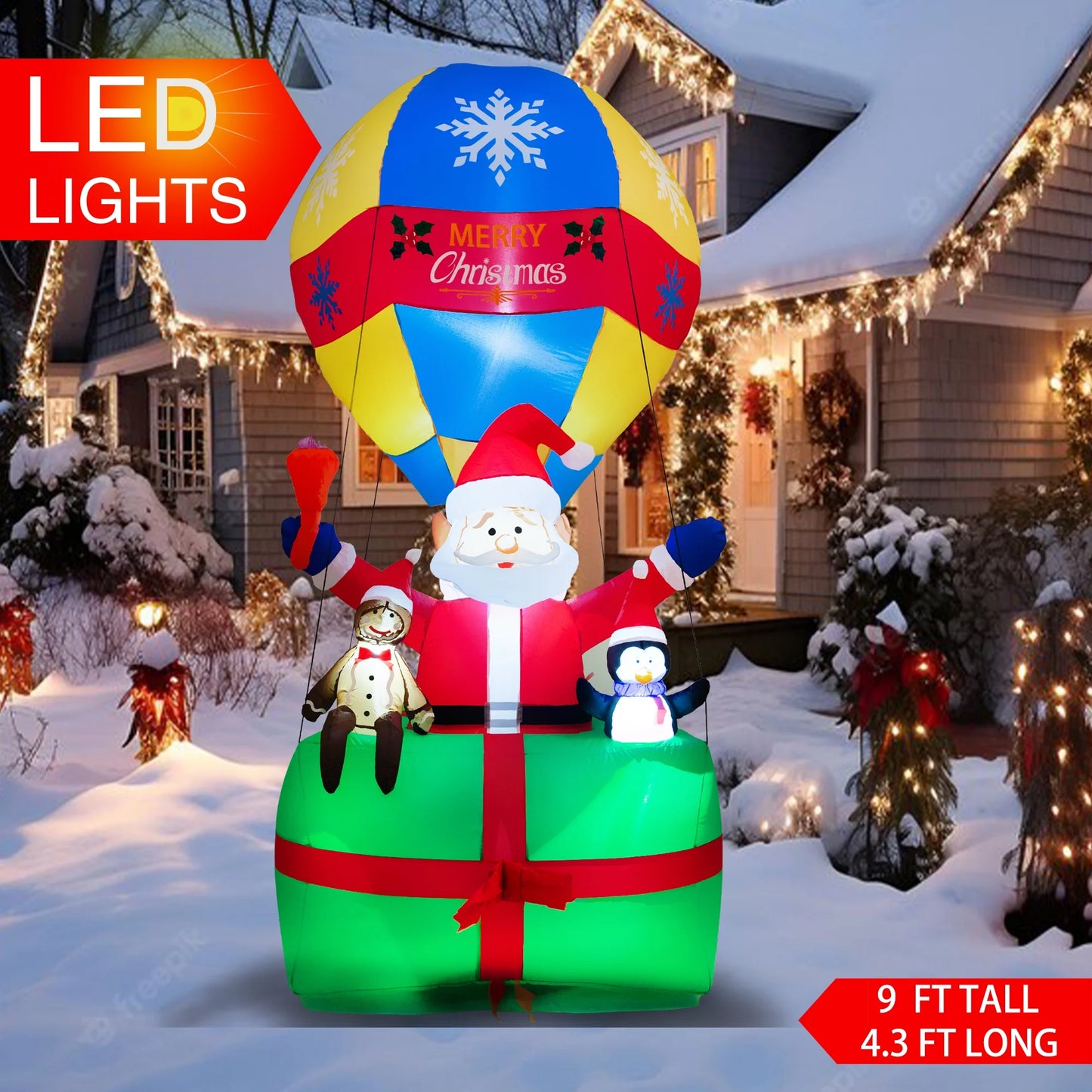 Yexmas 9FT Inflatable Christmas Santa Claus in Hot Air Balloon , Prelit Christmas Decoration with LED Lights for Holiday/Party/Xmas/Yard/Garden