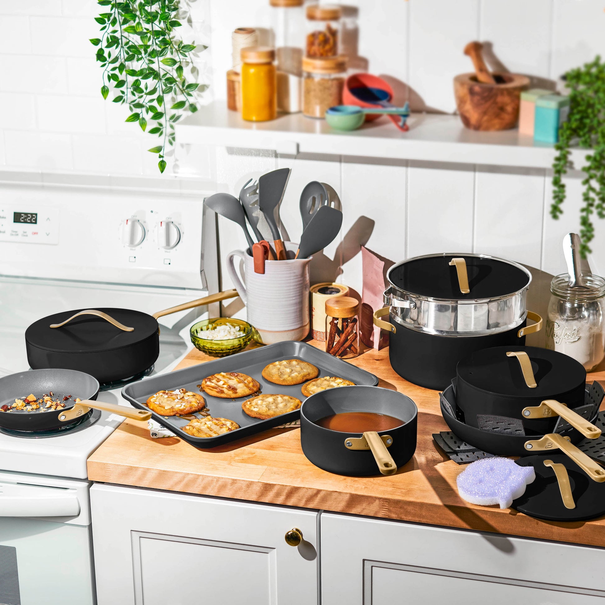 Beautiful 22pc Cookware Set, Black Sesame by Drew Barrymore