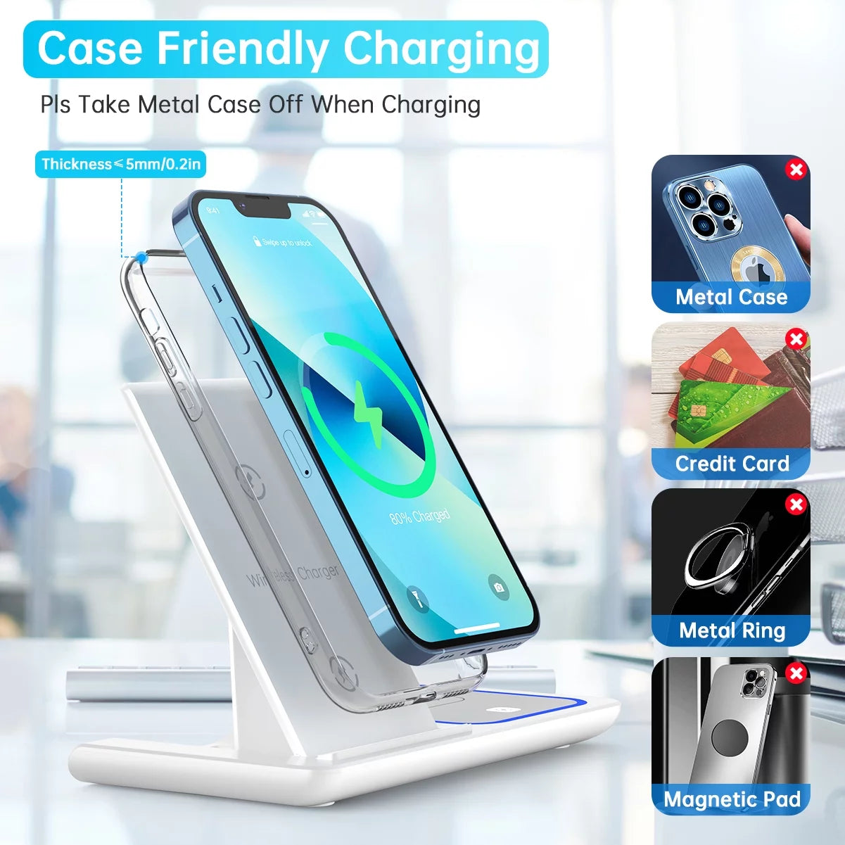 2024 Upgraded Wireless Charging Station, 18W 3 in 1 Charger Station, Fast Charging Dock Stand for iWatch Series 10/9/8/7/6/SE/5/4/3/2, Compatible with iPhone 16 15 14 13 12 11 Pro/XS/Samsung & AirPod