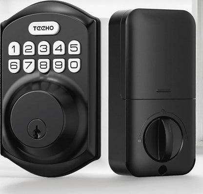 TEEHO Keyless Entry Door Lock Keypad Electronic Smart Deadbolt for Front Door Digital Lock Anti-Peeking Password, Easy Installation Matte Black Finish 1.76 Pounds