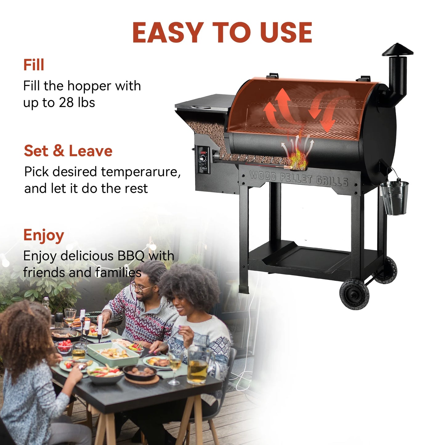 Z Grills Classic Model with 697 sq.in. , 8-in-1 BBQ Pellet Grill & Smoker Auto Temperature Control with Cover