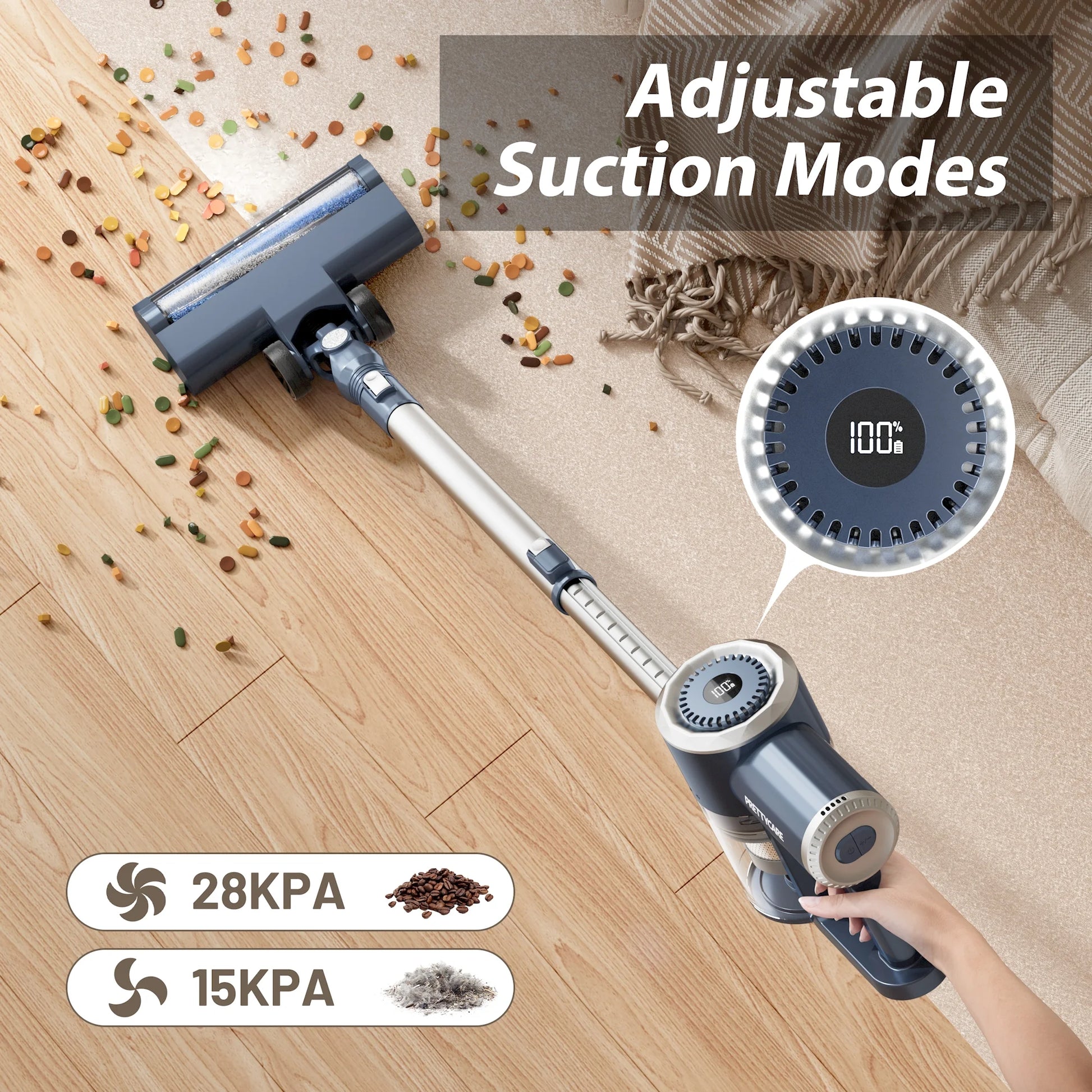 Prettycare Cordless Stick Vacuum Cleaner Lightweight Upright for Carpet Hard Floor Pet Hair W200