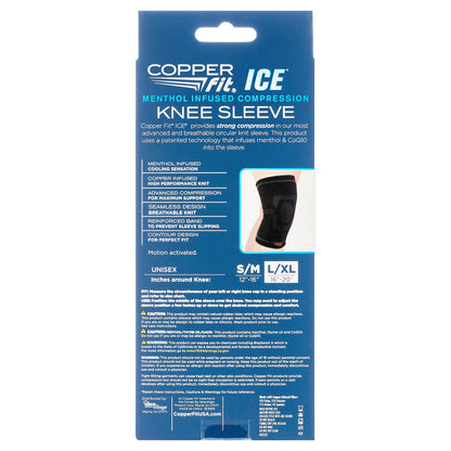 Copper Fit® Ice Knee Compression Sleeve Infused with Menthol, Large/XL, Black, 1-Pack, FSA HSA Eligible