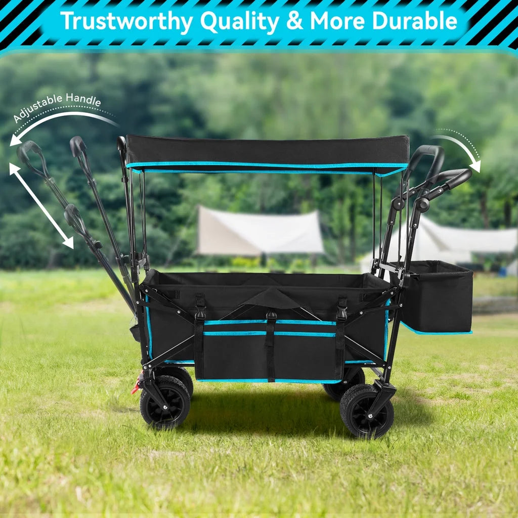 VECUKTY Collapsible Garden Wagon Cart with Removable Canopy Black