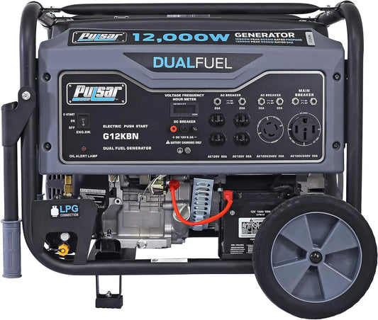 Pulsar 12,000W Dual Fuel Portable Generator in Space Gray with Electric Start, G12KBN