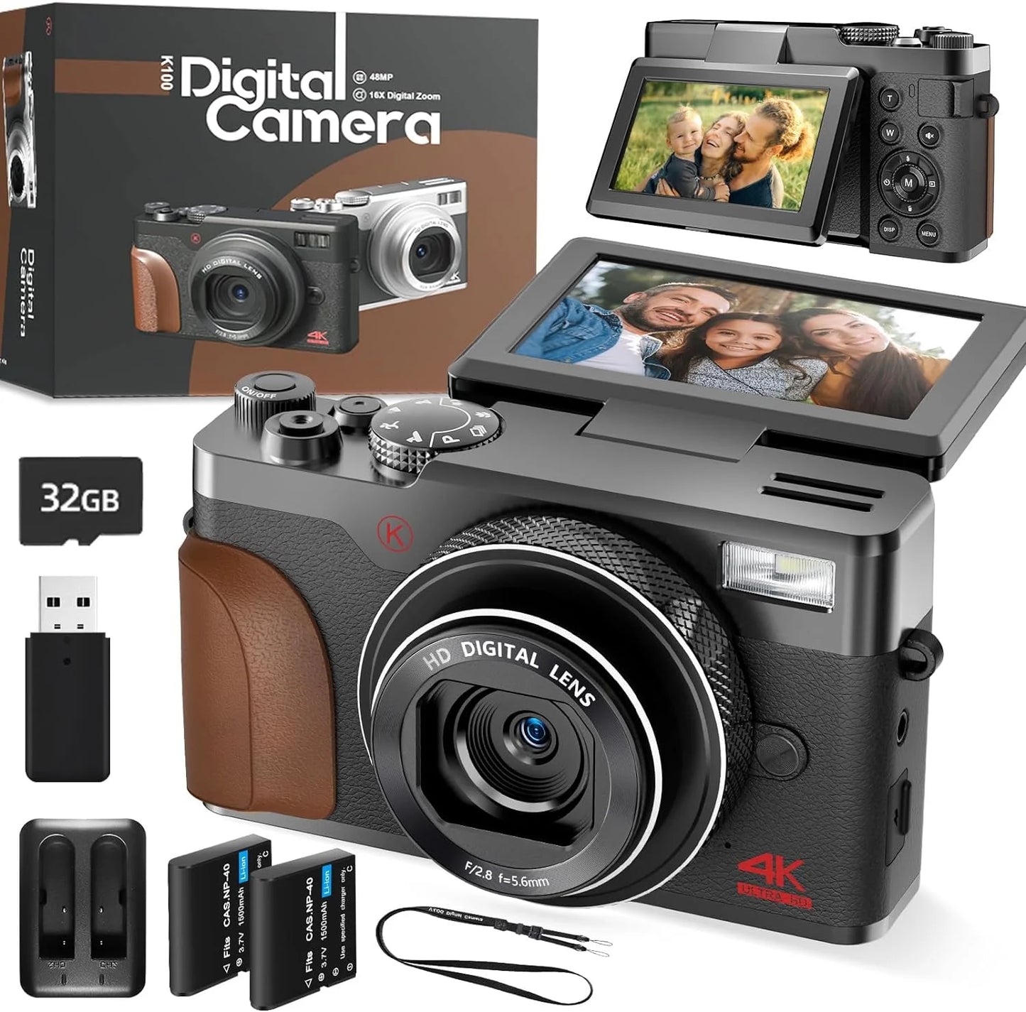 NBD Digital Camera 4K 56MP Cameras for Photography for Youtube with 32GB SD Card