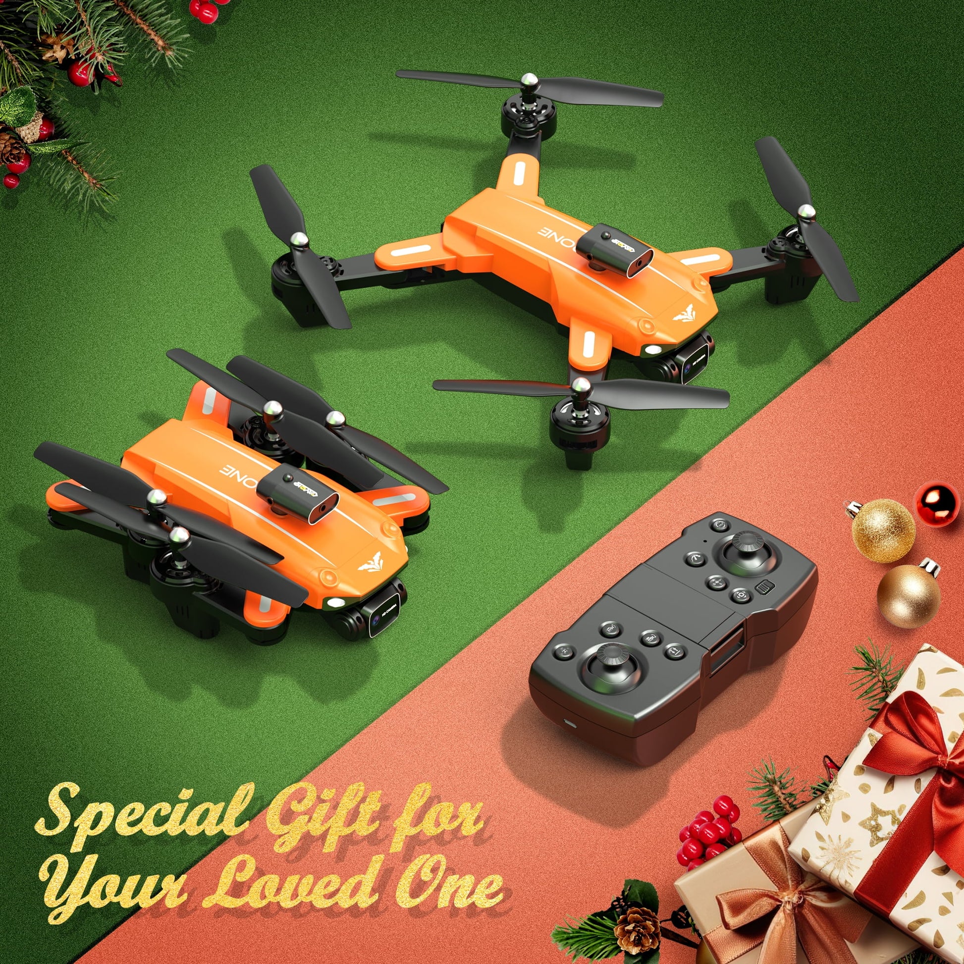 D89 Drone with Camera for Adults and Kids, FPV RC Quadcopter with 4K HD Dual Camera and Obstacle Avoidance, 3 Batteries, Orange