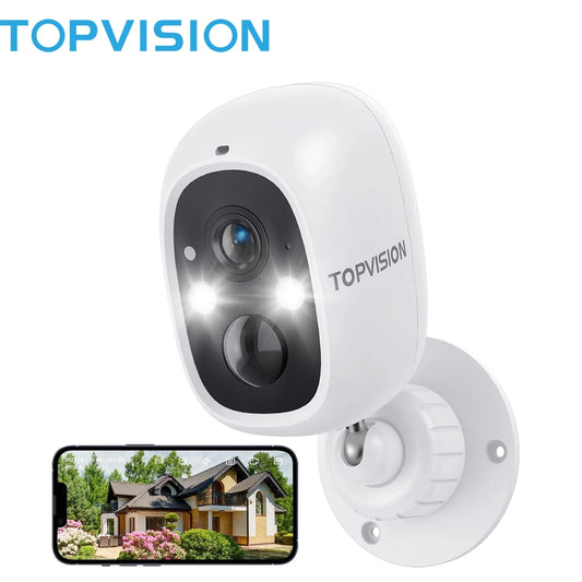 TOPVISION Wireless 2K Outdoor Surveillance Camera with Night Vision, PIR Motion Sensor, 2 Way Audio, 2.4G Wifi,White