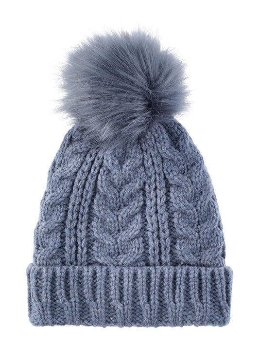 Time and Tru Women's Pom Cable Knit Winter Beanie, Insignia Blue